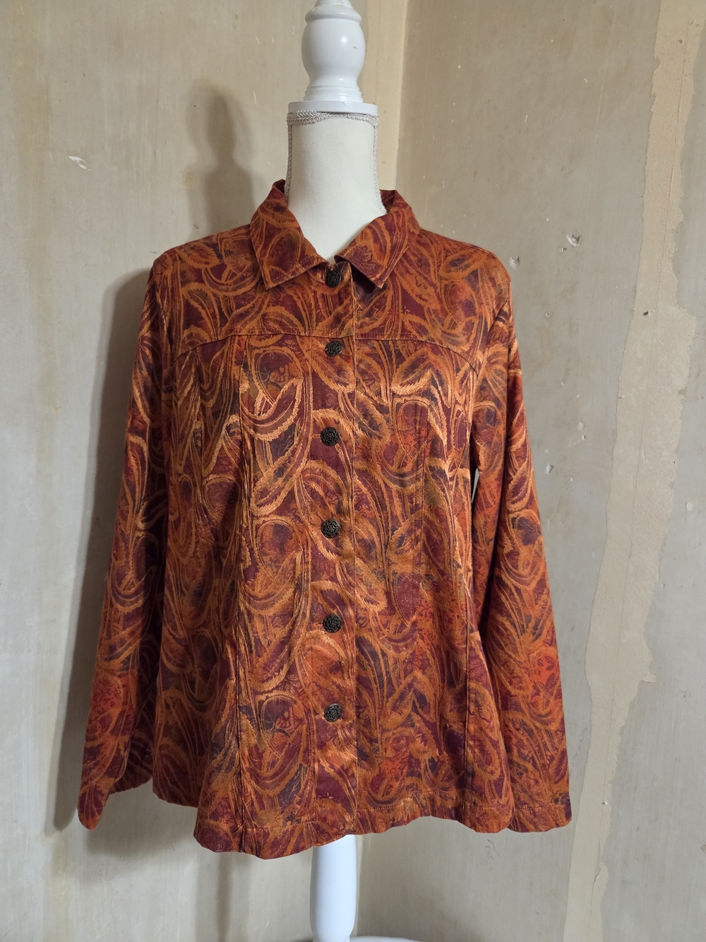 Rust Paisely Button-Front Jacket - Picture 4 of 12